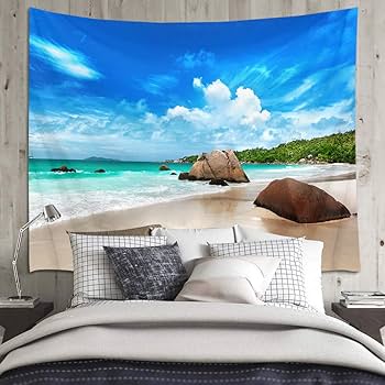 Amazon.co.jp: LB 夏の風景画 タペストリー ビーチと海 青空と
